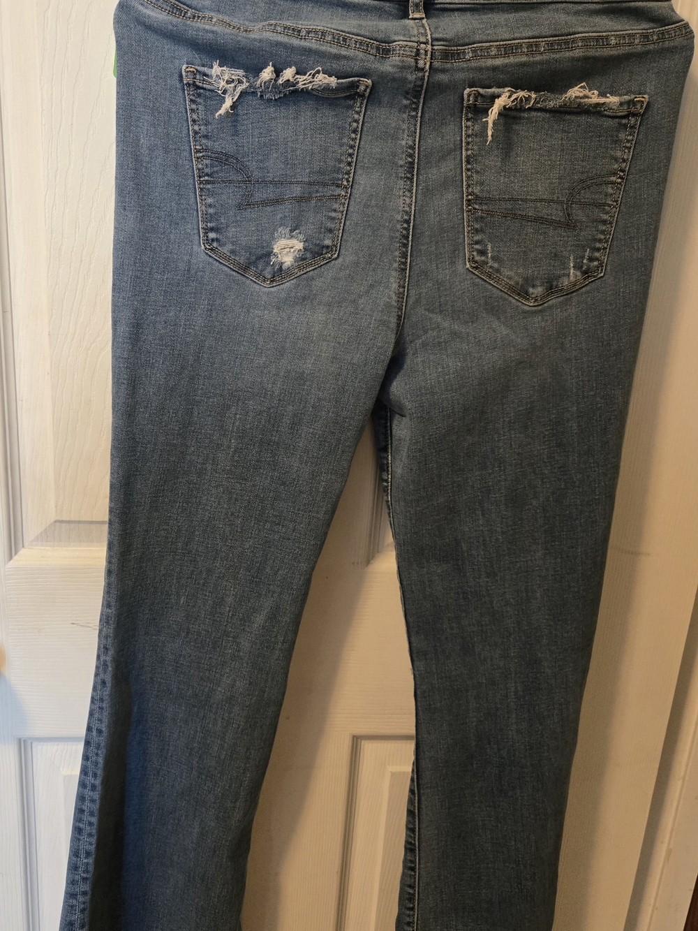 American Eagle Outfitters Distressed Back-Pocket Flare Jeans - Blue
